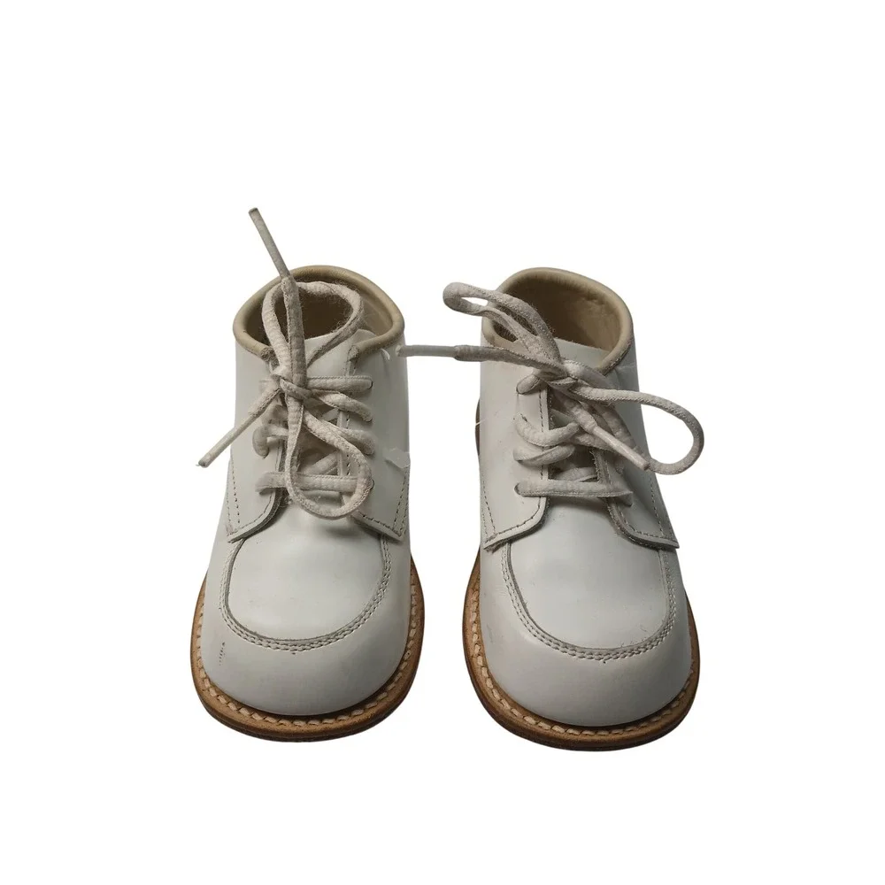 Stride Rite Walking Shoes Unisex 6M White Leather Vintage Lace Up Moc Toe USA